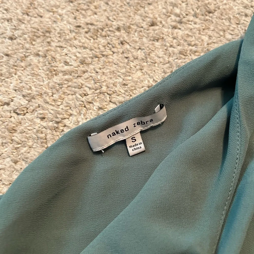 Naked Zebra One Shoulder Ruffle Romper Teal Green Belted‎ Dressy Size S